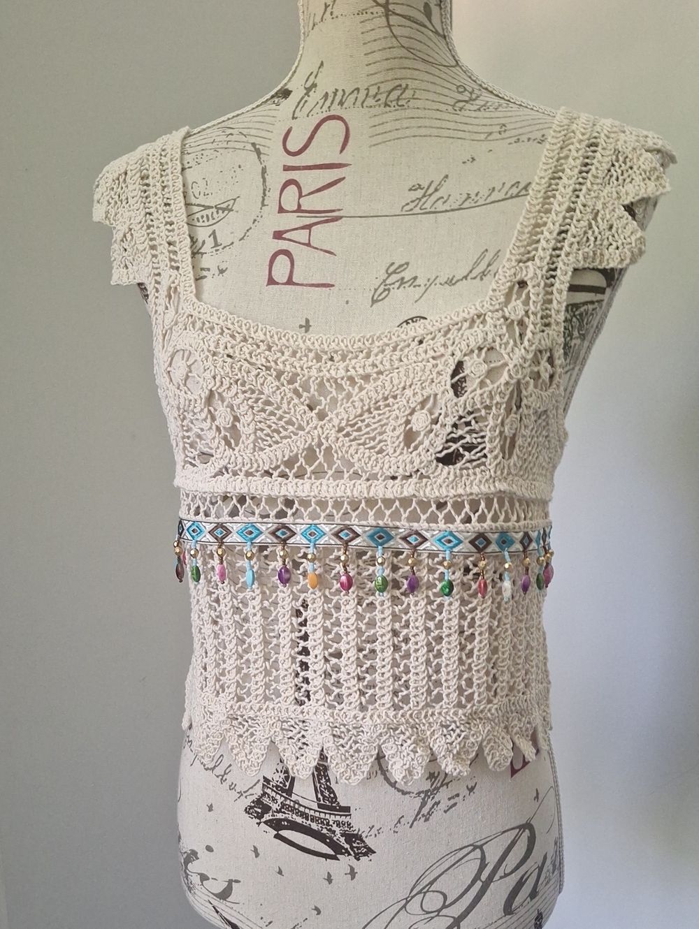 Rebellion Again Crochet Crop Top With Beaded Detail Size Medium Nwot